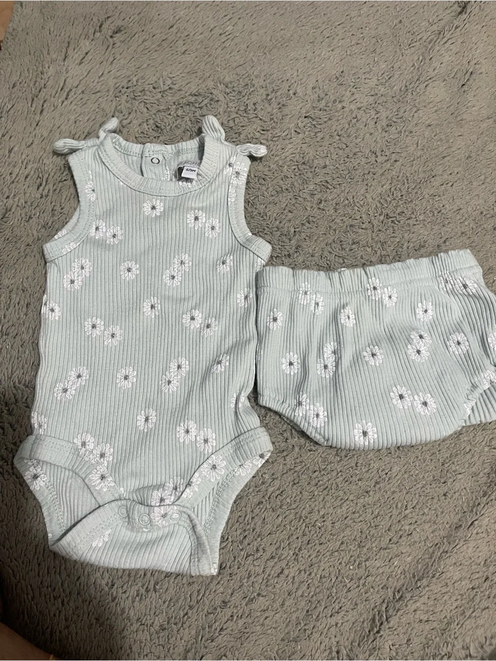 Baby Floral Ribbed Onesie & Bloomers Set - Light Mint